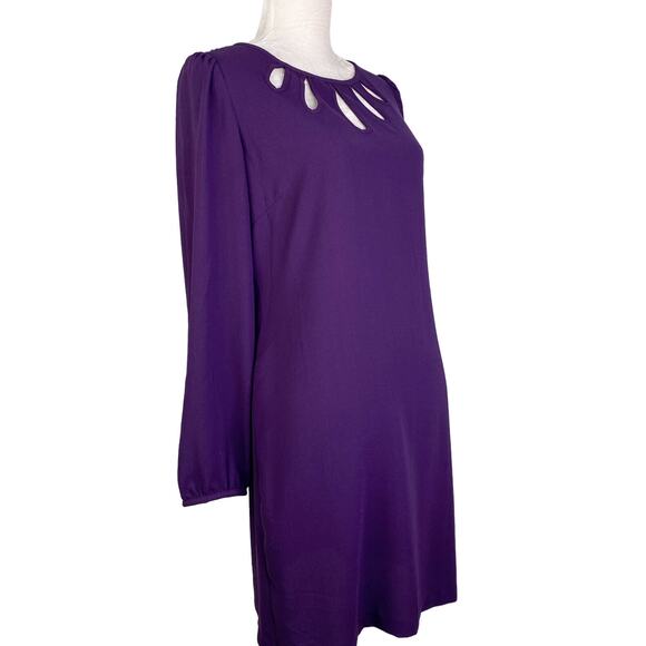 Gabby Skye Dress 10 Purple Long Sleeve Cut Outs Back Zipper - Picture 5 of 11